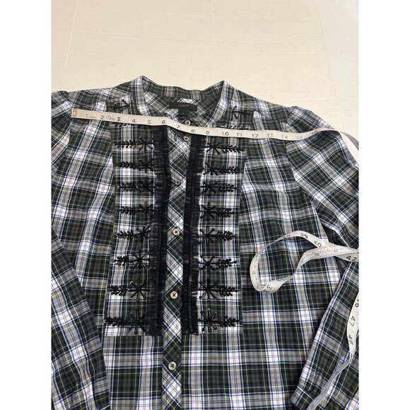 J. Crew Womens embellished beadwork button up, tartan plaid, long sleeve shirt. - Picture 9 of 12